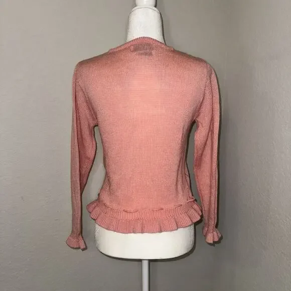 VTG Berries Sweater Women's Large Pink Floral Embroidered Acrylic Peplum Hem - Picture 2 of 10